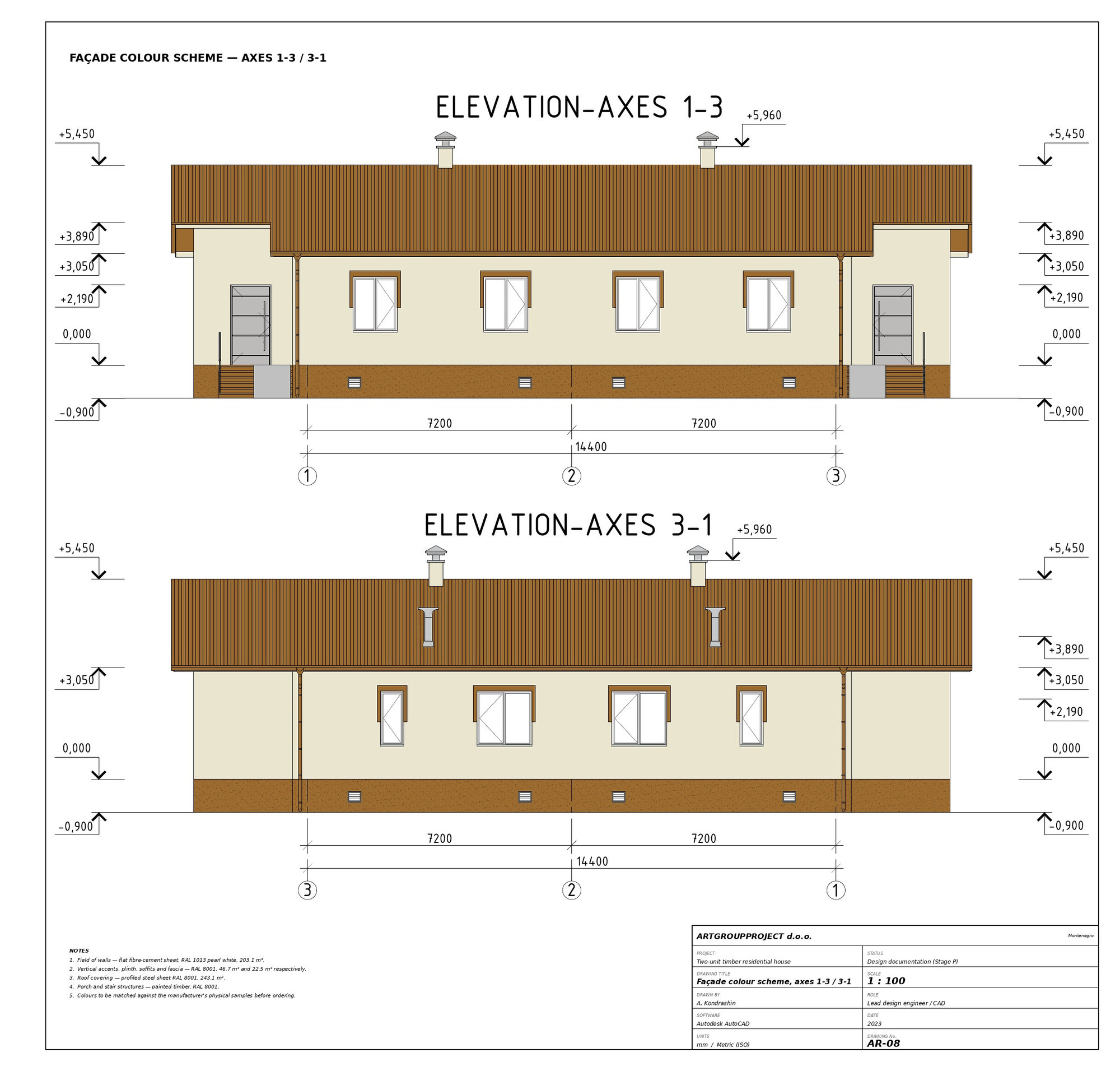 AR-08   Facade colour scheme, axes 1-3 / 3-1